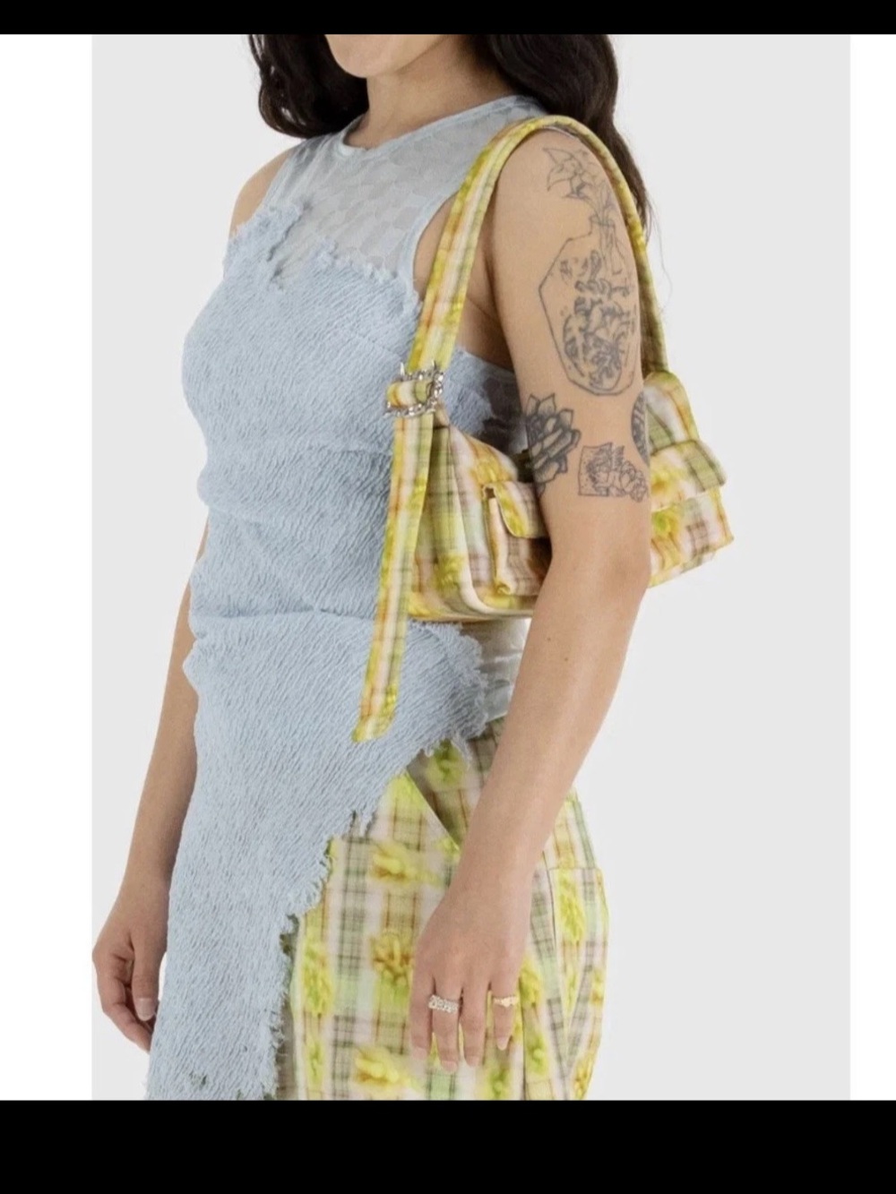 Baggu x Collina Strada Cargo Shoulder Bag Boxer Plaid Yellow Floral Fairycore
